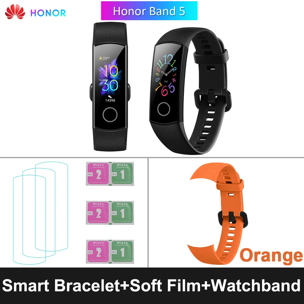 Black Orange Strap HONOR Band 5 фитнес умный Браслет мониторинг сердечного ритма 5 АТМ водонепроницаемый плавающий Bluetooth 4,2 смарт часы наручные часы - Цвет: Black Orange Strap