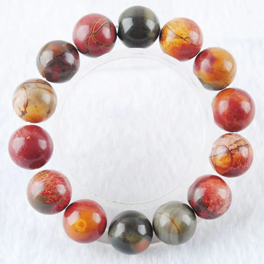 

WOJIAER Bracelets&Bangles Natural Stone Round Picasso Jasper Tribe 14mm Beads Friendship PK3066