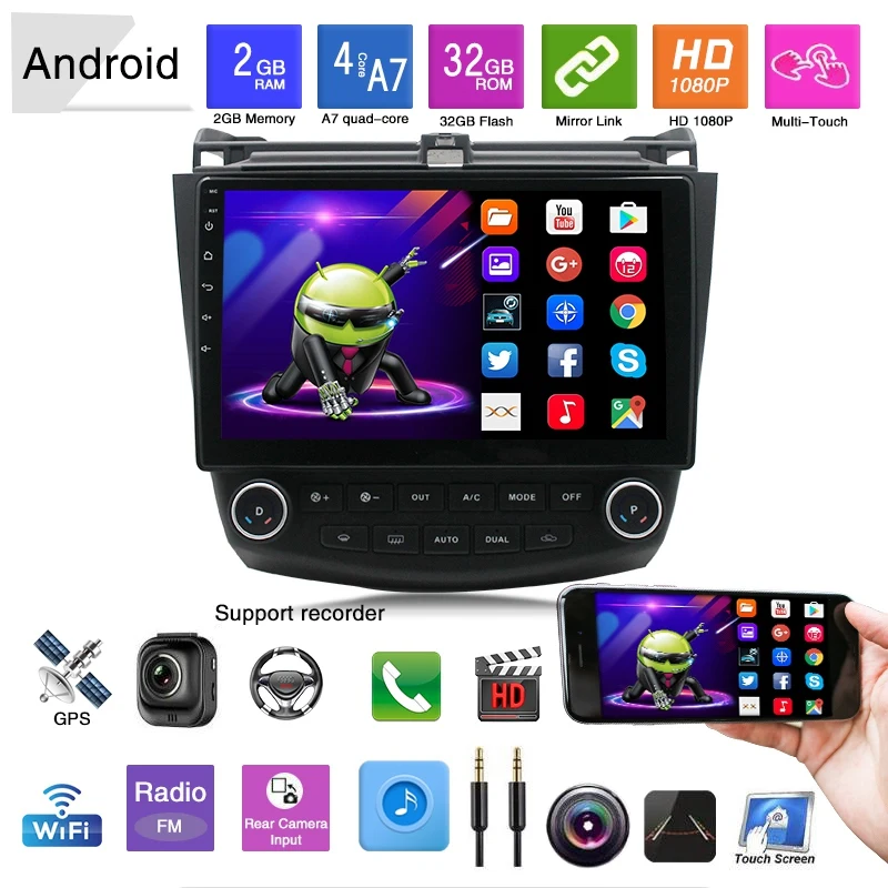 Для Honda Accord 2003 2007 10 1 дюймов Android 9 Bluetooth радио MP5 плеер GPS навигация с камерой заднего