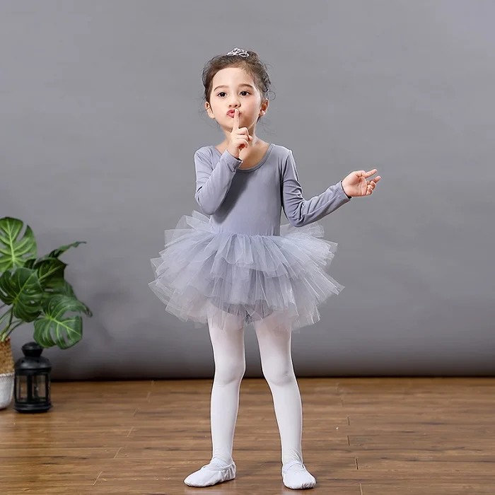 navy gray Детское балетное платье-пачка; модные вечерние платья с длинными рукавами для девочек; платье для танцев и выступлений для От 2 до 9 лет детей - Цвет: navy gray