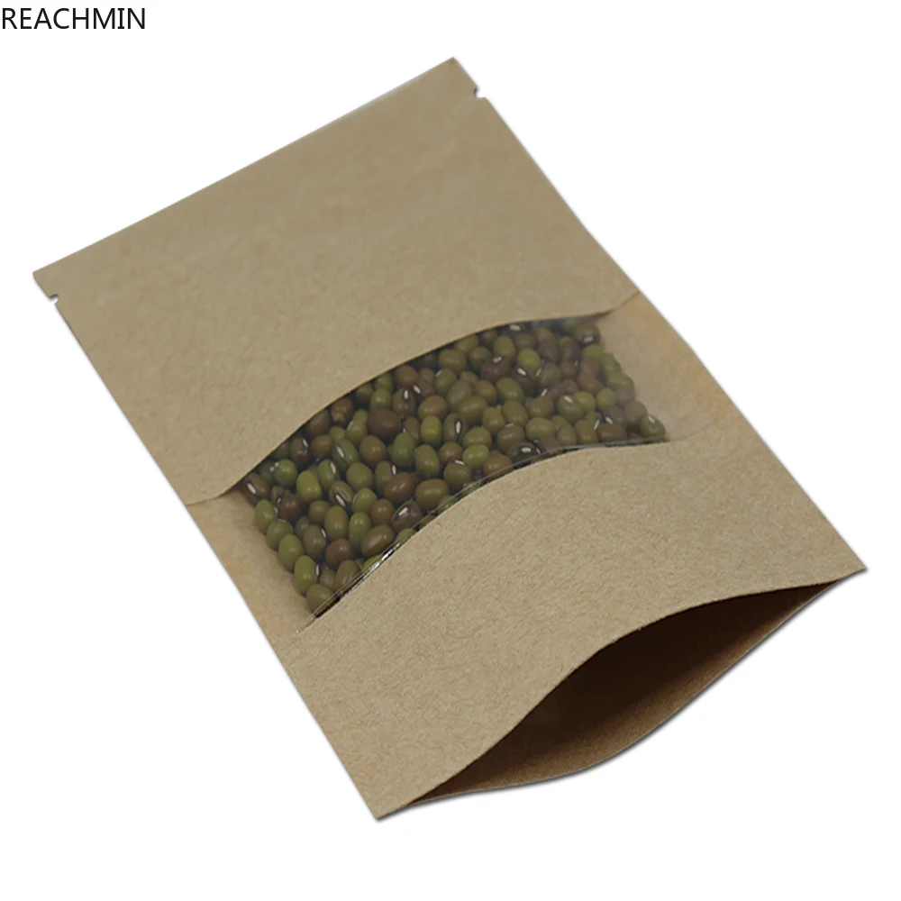 100Pcs 10x15cm Resealable Zip Locking Bags Doypack Kraft Paper Bags Dried Fruits Flowers Tea Coffee Package Bags for Christmas