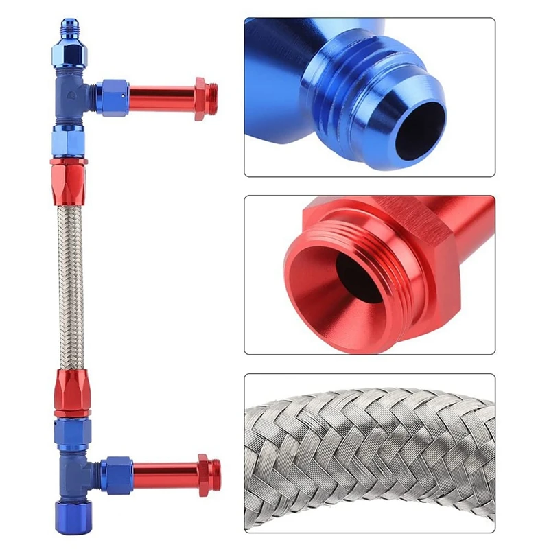 

4150 Braided Dual Feed Fuel Line Kit, AN8 Dual Feed Fuel Line Kit Carb Fittings for 4150 Based Carb with AN6 Adapter