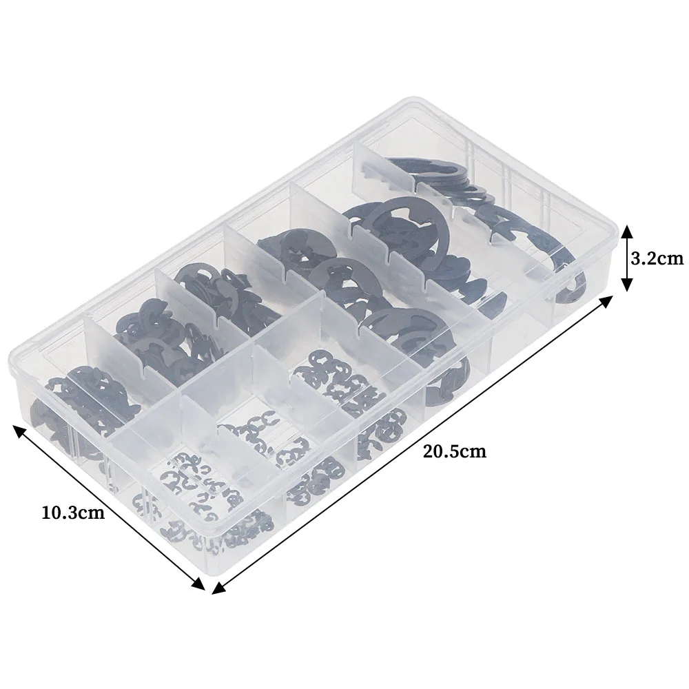 328 шт кольцо из двух вещей черно-Mn-Сталь шайба внешних стопорных E Тип пружинное