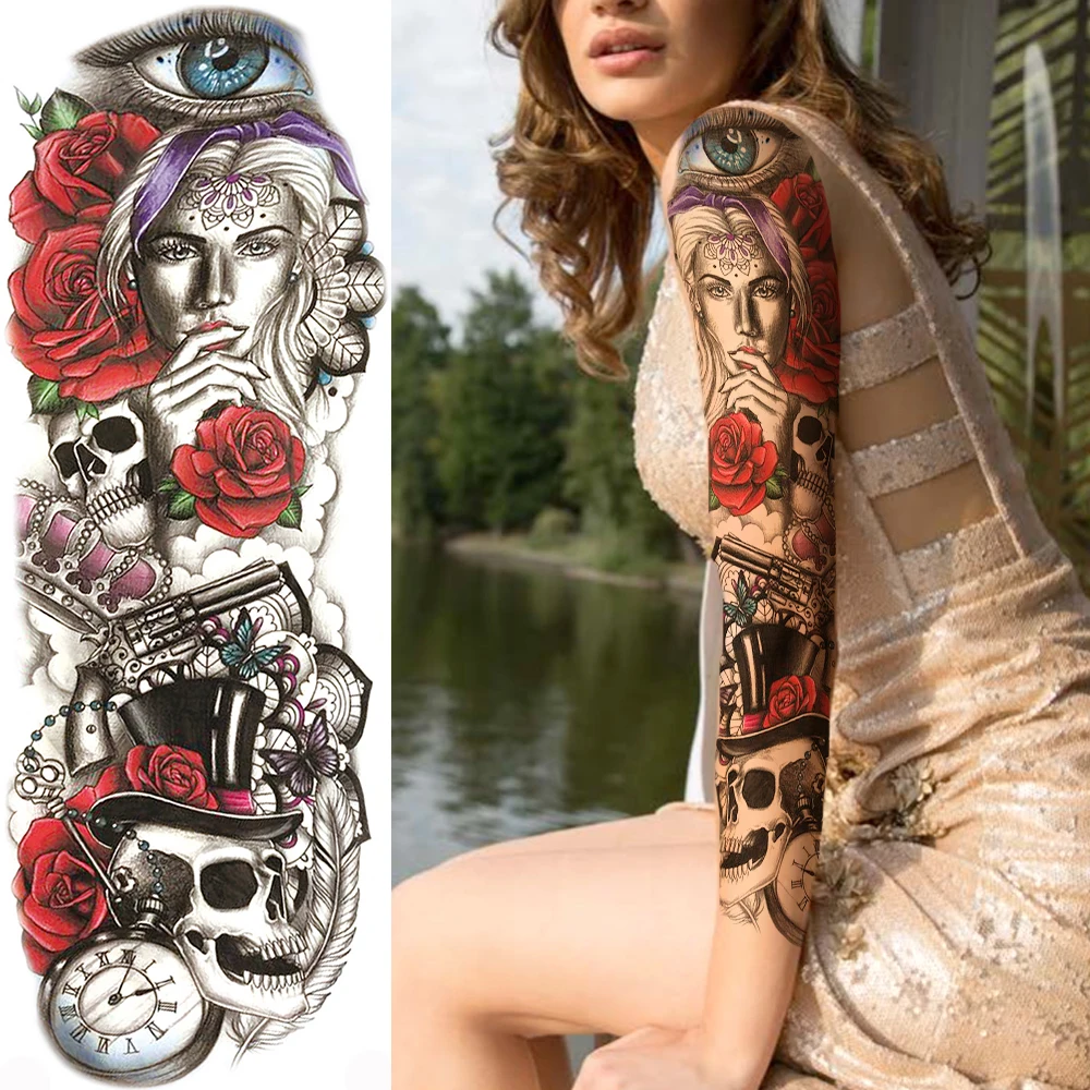 Свирепый лев Король тигр Временные татуировки для женщин мужчин полные руки и