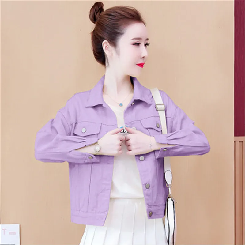 Куртка женская джинсовая с длинным рукавом Короткая свободная Студенческая