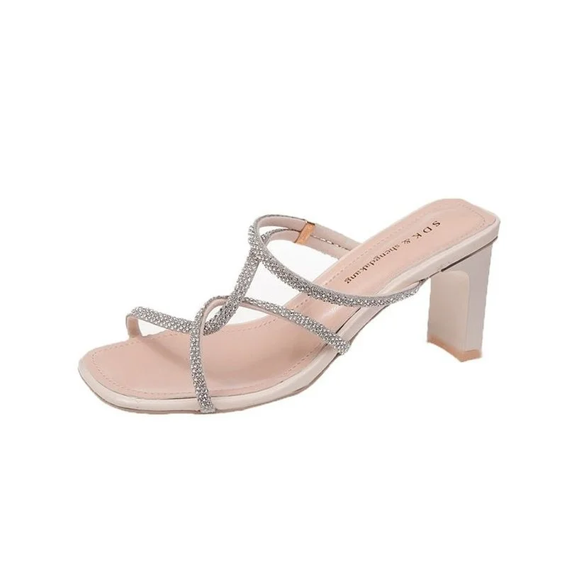 

2021 Summer New Women Roman Style Thick High Heels Metal Chain Women Sandals Open Toe Ankle Strap Elegant Pumps Shoes
