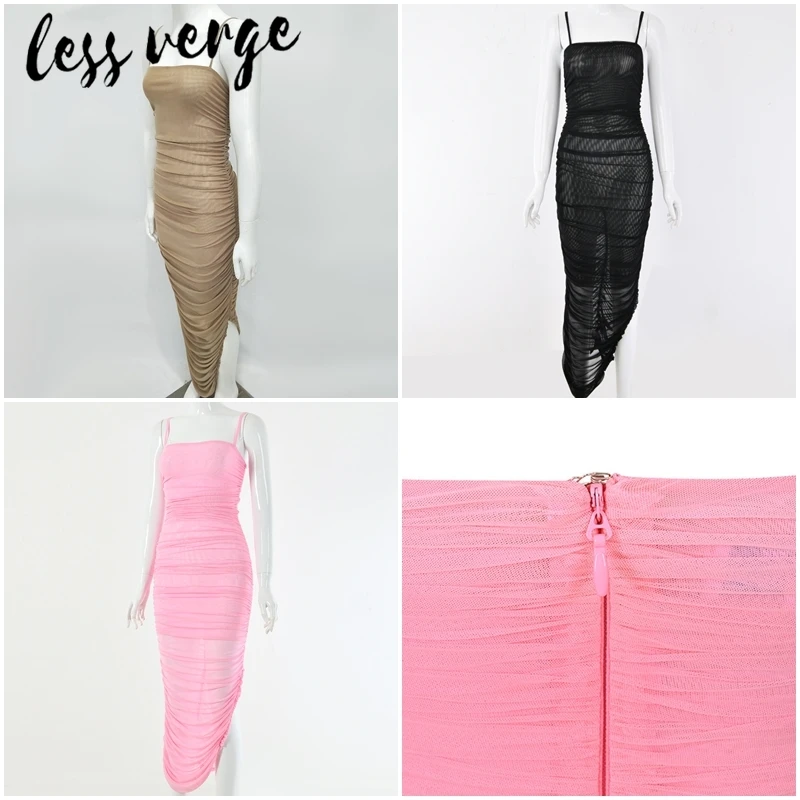 Lessverge Сетчатое Плиссированное облегающее платье женское без бретелек