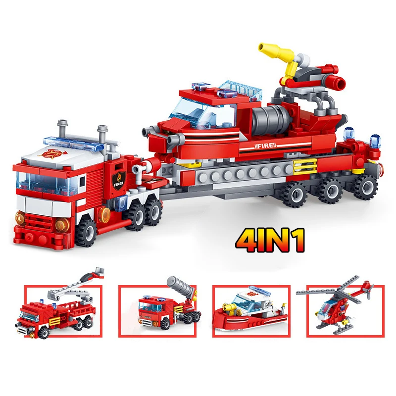 

2021 Fire Station Auto Helicopter Boot Bouwstenen Compatibel Stad Firefighter Cijfers Vrachtwagens Bricks Kinderen Speelgoed
