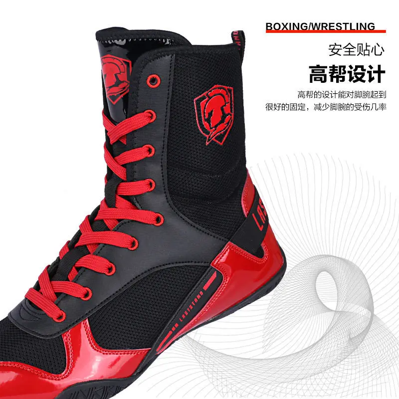Breathable Boxing Shoes Men Women High Top Professional Gym Training Indoor Squat Shoes Weightlifting Sanda Mesh Wrestling Shoes