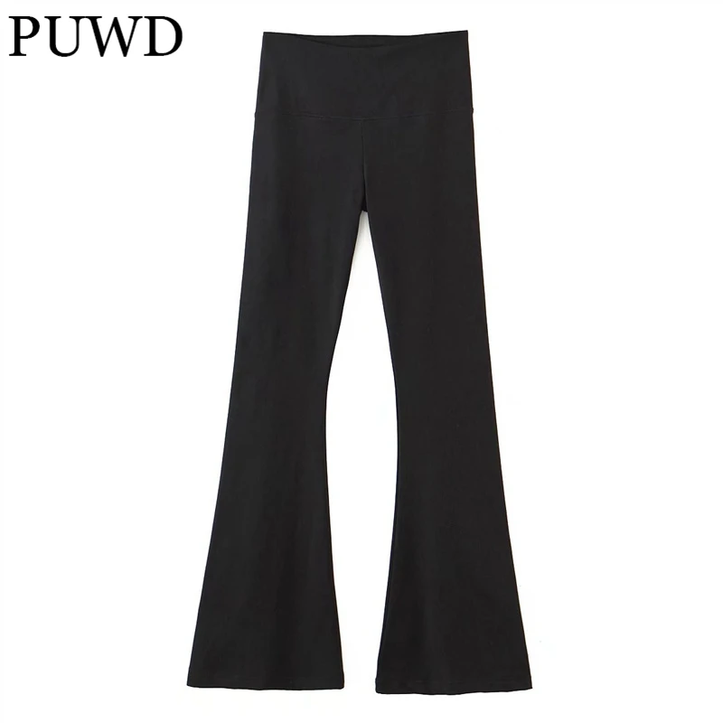 

Элегантные женские флисовые длинные брюки PUWD с высокой талией, осень 2021, модные женские черные брюки-клеш в полоску, женские шикарные брюки