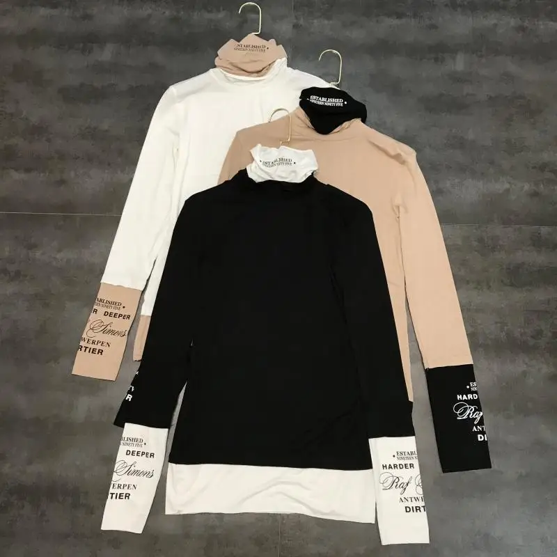 Новинка 2019 зимняя приталенная женская футболка с буквенным принтом длинным