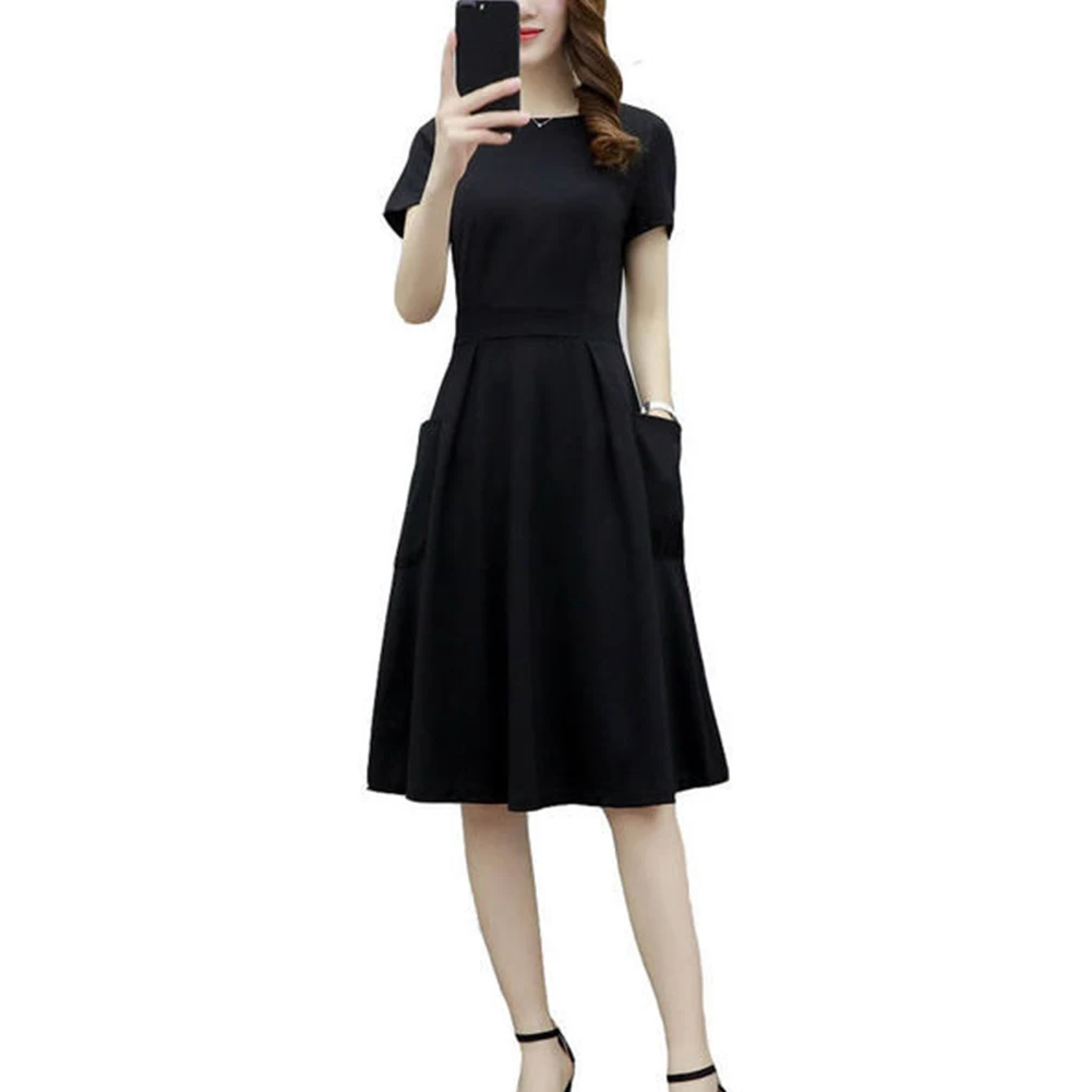 

Простое женское платье, Повседневное платье большого размера с круглым вырезом и средней талией, модное летнее облегающее платье с коротки...