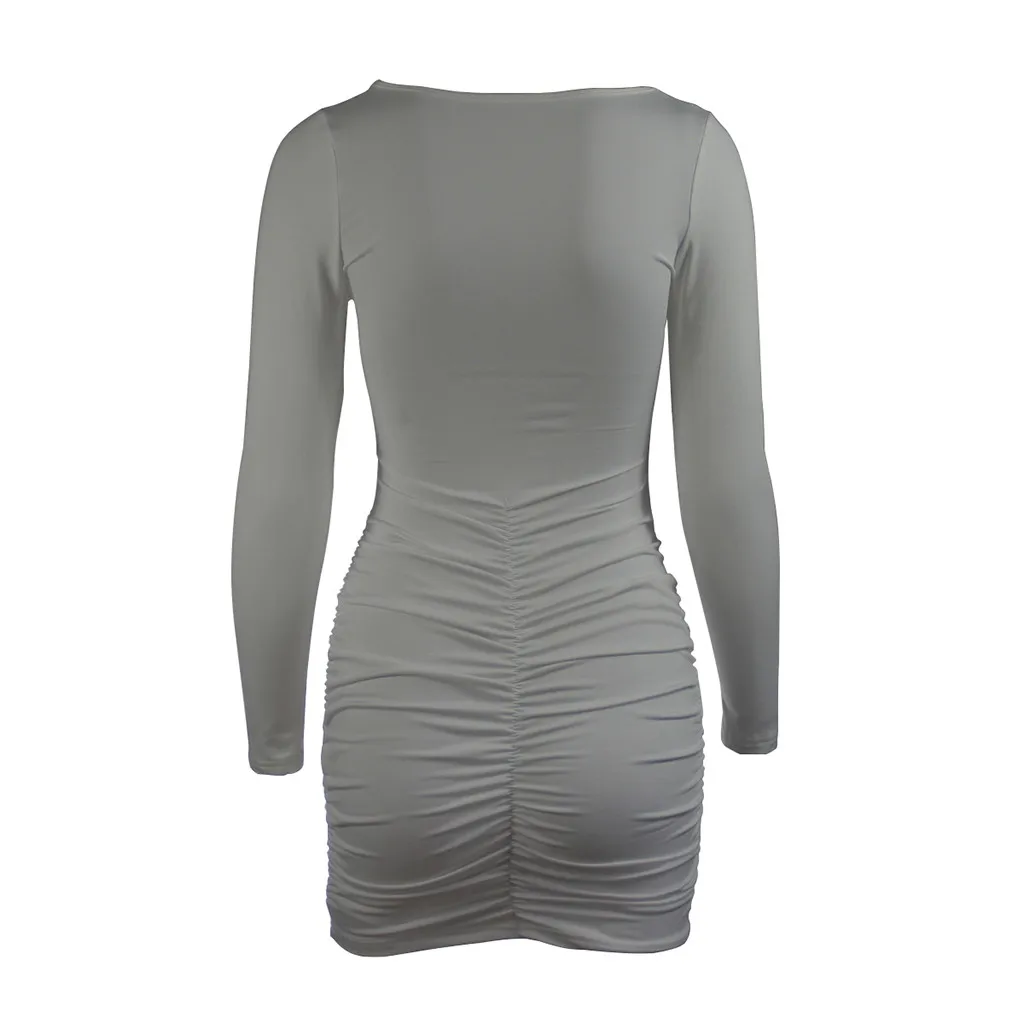 Женское осеннее однотонное сексуальное облегающее плиссированное платье с