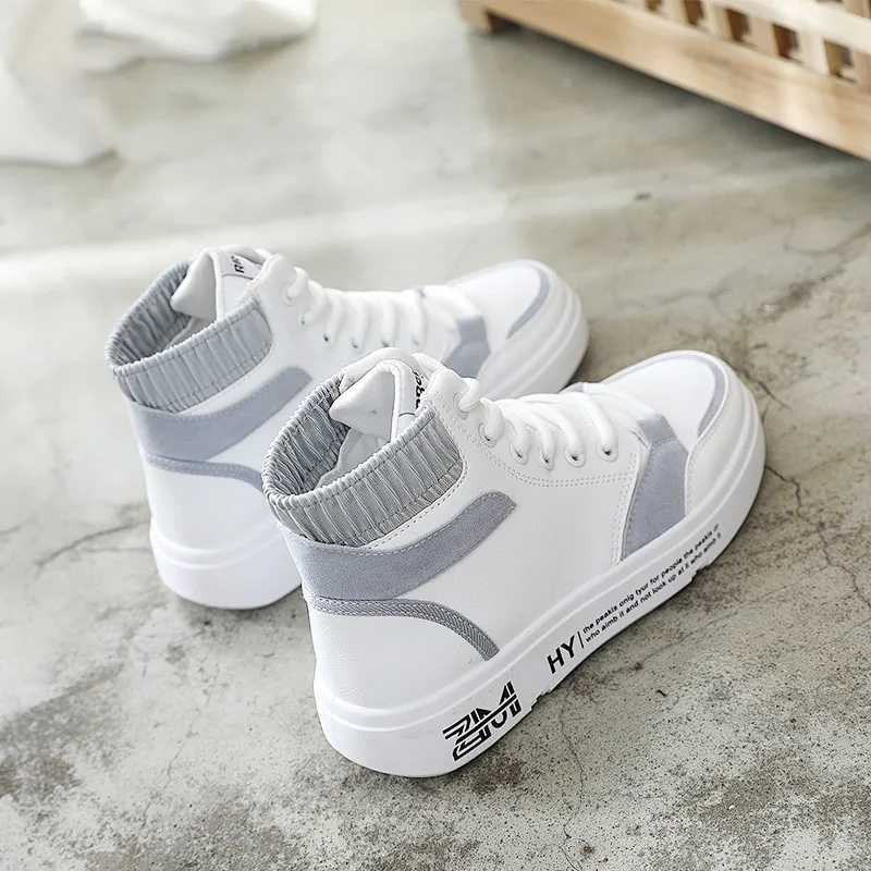 

2021 high top casual shoes women autumn flat bottom leather all-match women's white shoes women's shoes leather sneakers
