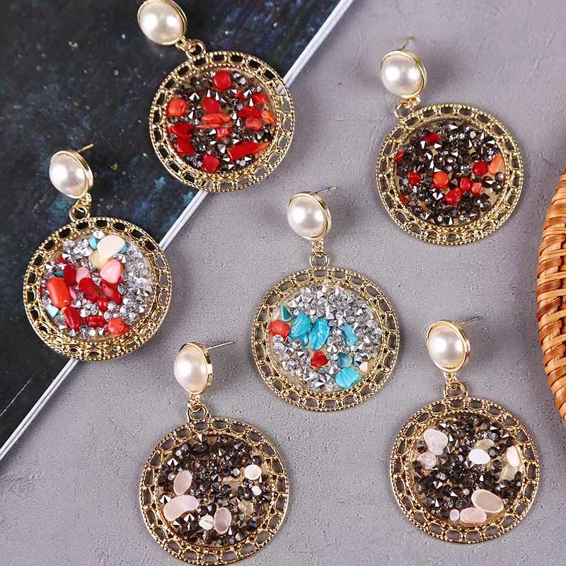 Модные женские Винтажные висячие серьги Стразы из натурального камня для женщин