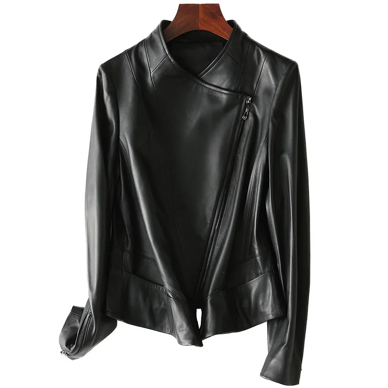 

Spring Autumn 2020 New Genuine Leather Zipper Coat For Women Fashion Motorcycle Biker Sheepskin Short Jackets Size M-3XL