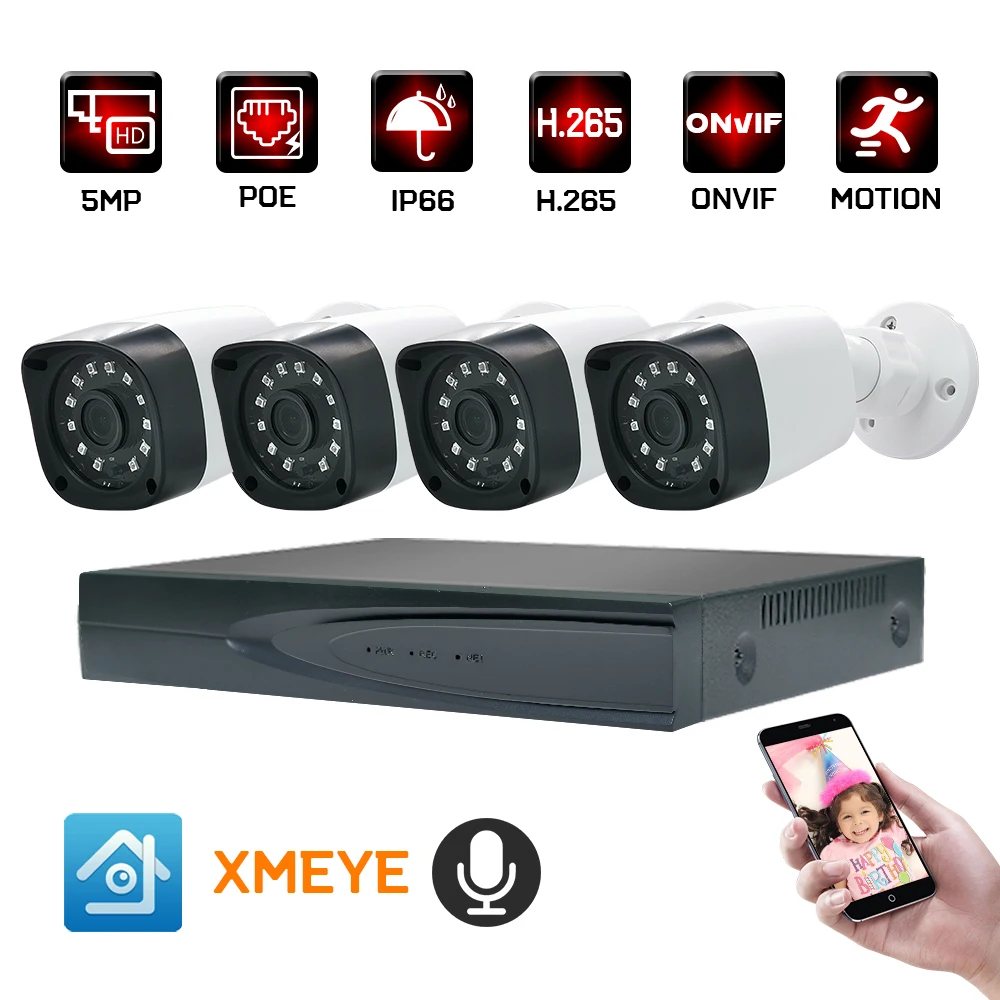 5mp POE аудио безопасности ip камера системы 4ch H.265 CCTV камеры видеонаблюдения