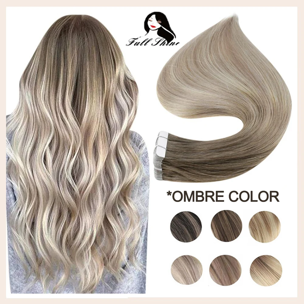 Full Shine Balayage Tape in Human Hair Extensions Straight Skin Weft Real Remy Human Hair Invisible Seamless Ombre For Woman