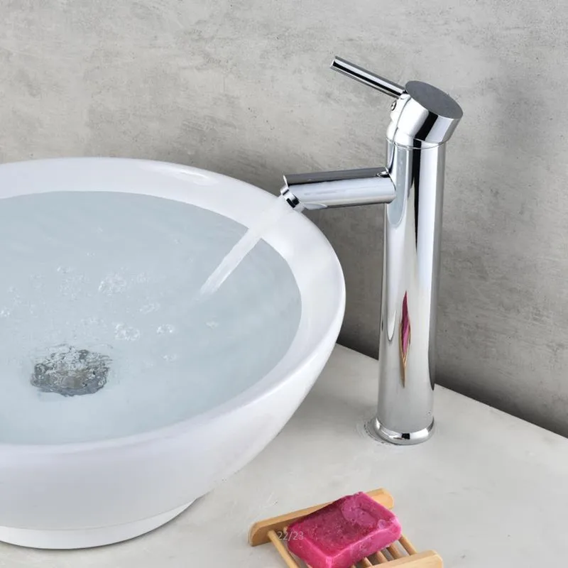 Высокий смеситель для ванной комнаты горячей и холодной воды раковины