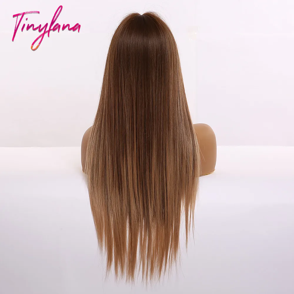 Маленькие натуральные длинные прямые волосы LANA с челкой коричневые блонд Омбре