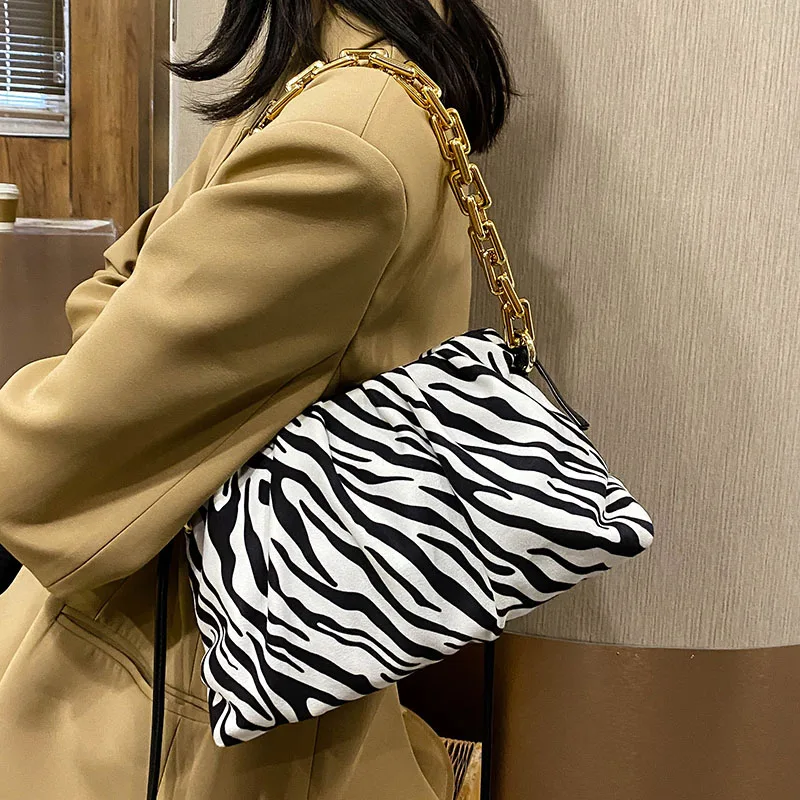 

LIKETHIS Женская Роскошная брендовая Сумка Хобо 2022 трендовая цепочка зебра узор маленькие сумки на плечо зимняя модная сумка из искусственной ...