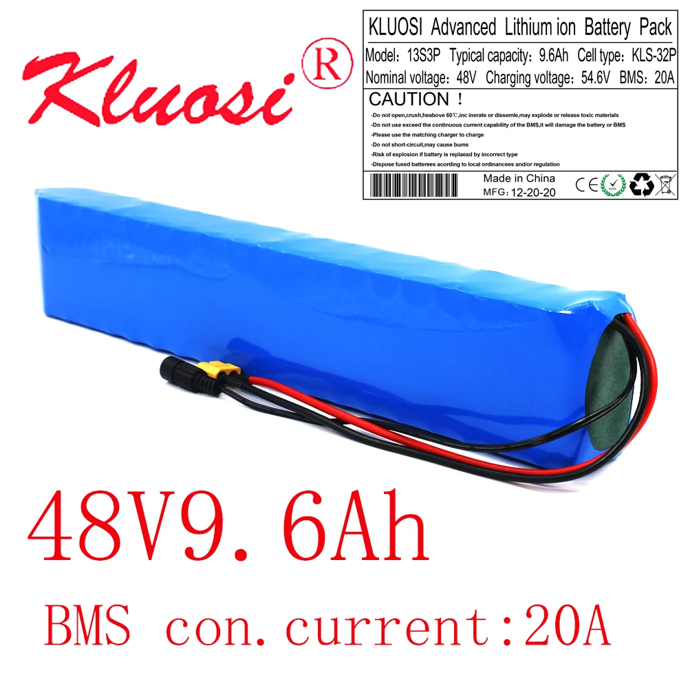 

KLUOSI 13S3P 48V 9.6Ah 10Ah 250W 450W 750W 54.6V Lithium Rechargeable Battery Pack Built-in 20A BMS for Scooter Ebike Motor XT60