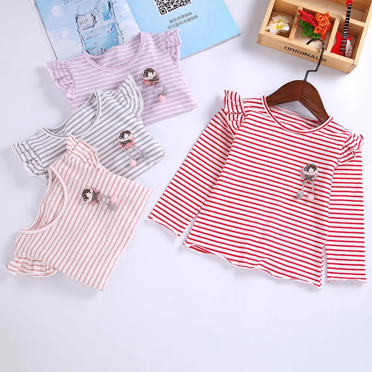 

Топы с длинным рукавом для девочек, детская футболка, полосатая детская одежда, футболка для маленьких девочек, рубашка для девочек, универс...