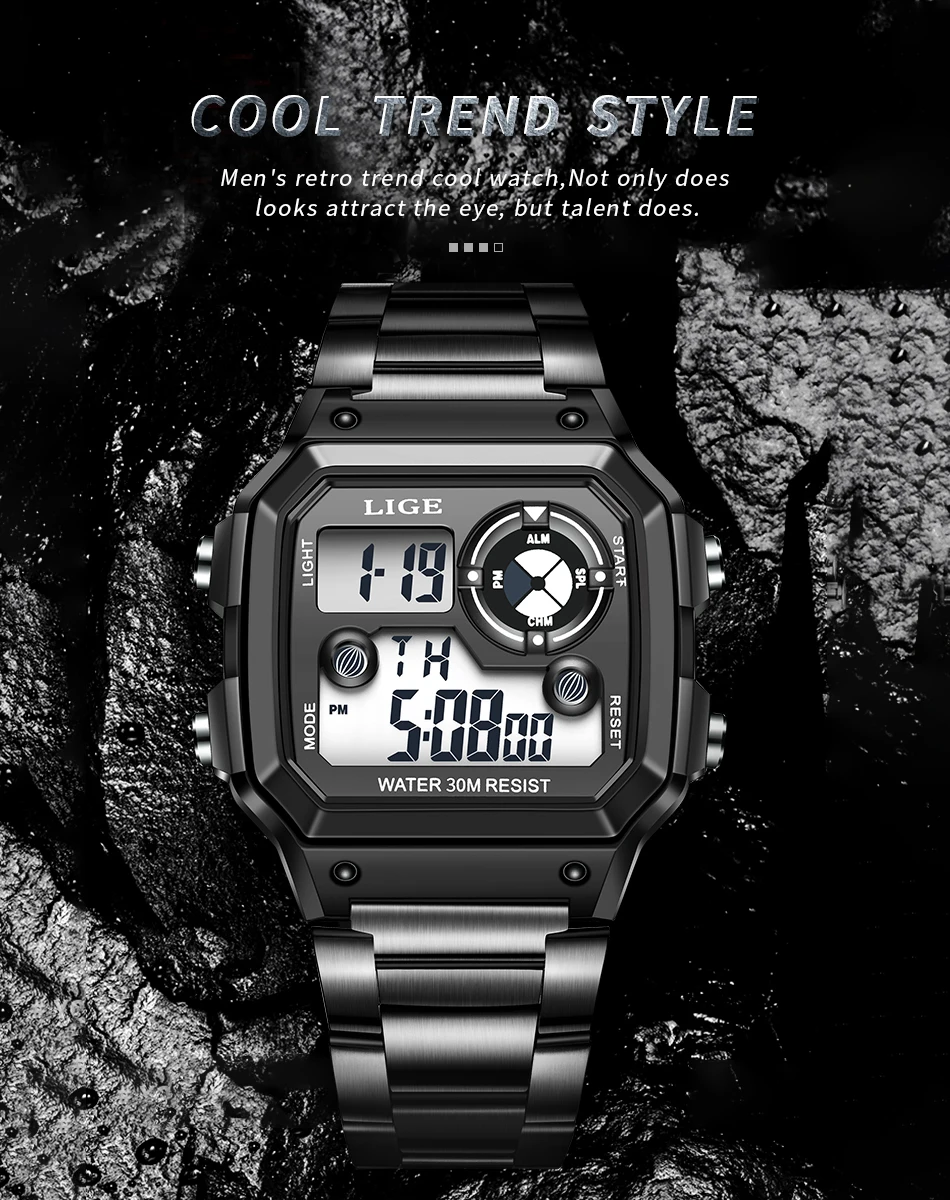 lige nova marca de luxo homens relógio militar esporte digital relógio de pulso mens pulseira de aço relogio masculino relogio masculino relógio prova água