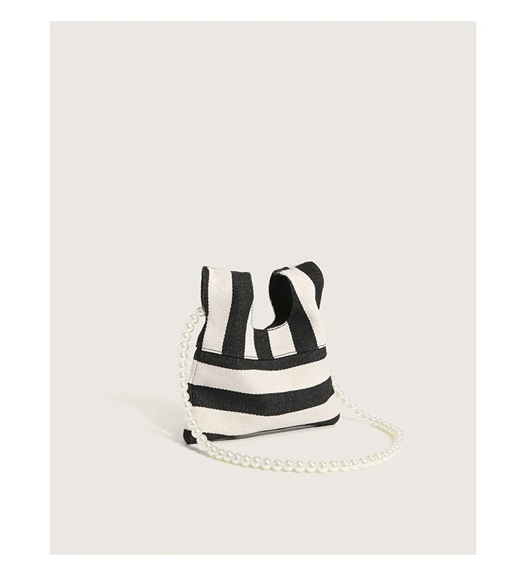 

Новейшие винтажные холщовые Сумки на одно плечо с жемчужной цепочкой для девушек, модная осенне-зимняя милая сумка-тоут с полосками для жен...