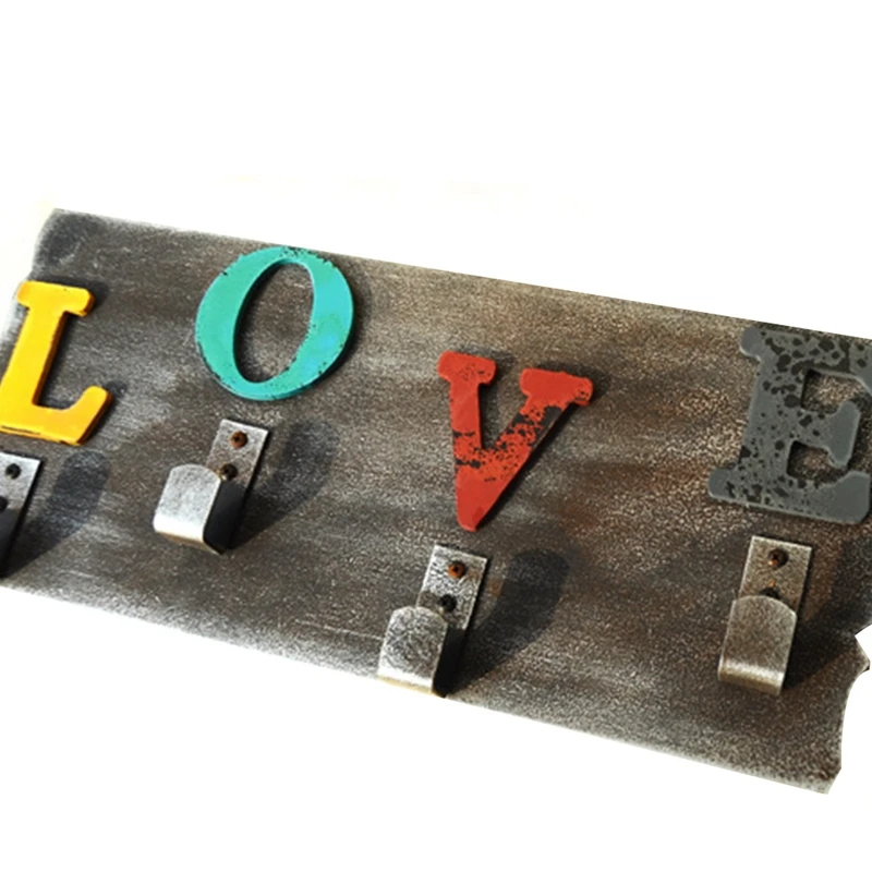 

American Country Wall Hanging LOVE Letter Wall Hanging Four Hooks Home Wall Hangings Wall Hooks