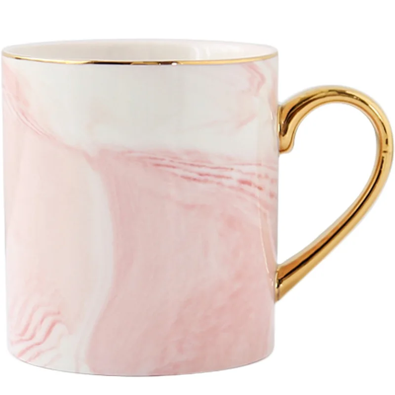 

Gold Handle Ceramic Mug Bone China Cup Grey Pink Colors Travel Coffee Mug Marble Pattern Phnom Penh Tea Milk Cups and Mugs Gifts