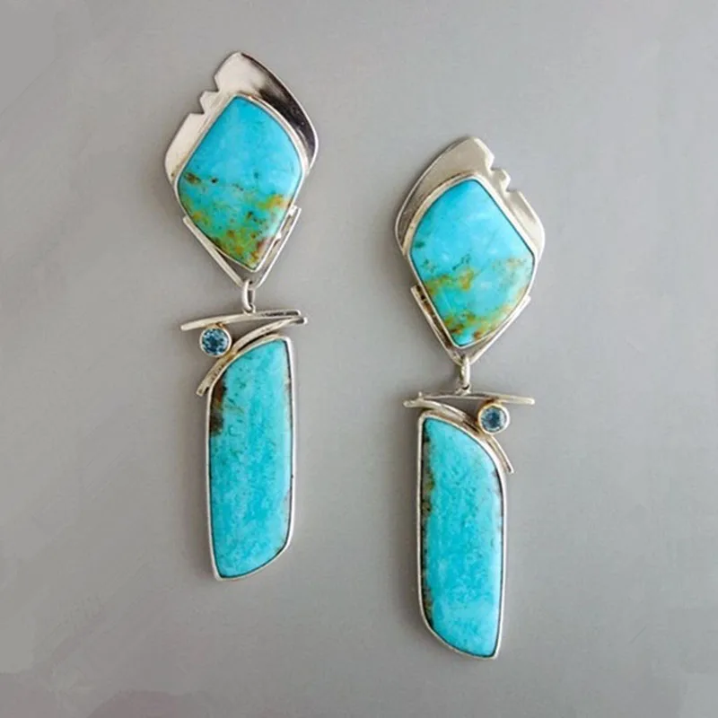 

Bohemian Vintage Turquoises Blue Stone Drop Earrings Tribal Jewelry Peculiar Delicate Banque Women's Accessories Z4P550