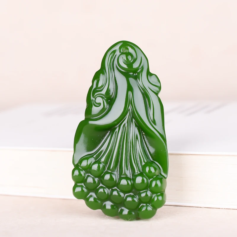 Ожерелье с подвеской из натурального зеленого нефрита цветком магнолии ручная