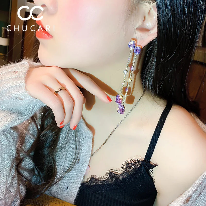 Новые Модные фиолетовые большие висячие серьги CHUCARI с кристаллами S925 роскошные