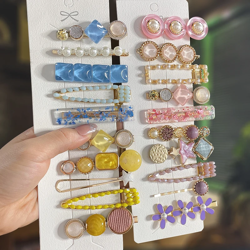 

2022 New Girls Pearl Crystal Hair Clips Set Fashion Hair Barrettes Trendy Geometric Hairpins Headwear Fashion Hair Accessories
