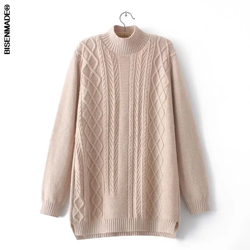 

2021 Autumn Winter Sweater Women Clothes Plus Size&Curve Jumper Casual Half High Collar Argyle Twist Female Knitted Pullovers