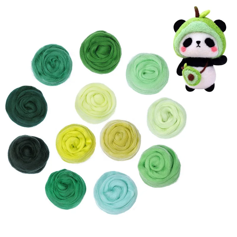 

50g/pack Green Series Felting Spinning DIY Handmade Craft Needle Felt Materials Packaging Supplies