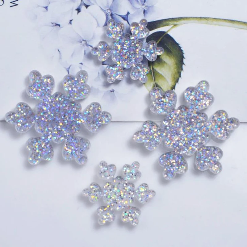 Симпатичная полимерная Снежинка с блестками блестящая плоская спина кабошон