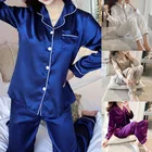 Женская шелковая атласная пижама, пижамный комплект с длинным рукавом, одежда для сна, Пижама, Пижамный костюм, женский комплект для сна из двух предметов, домашняя одежда