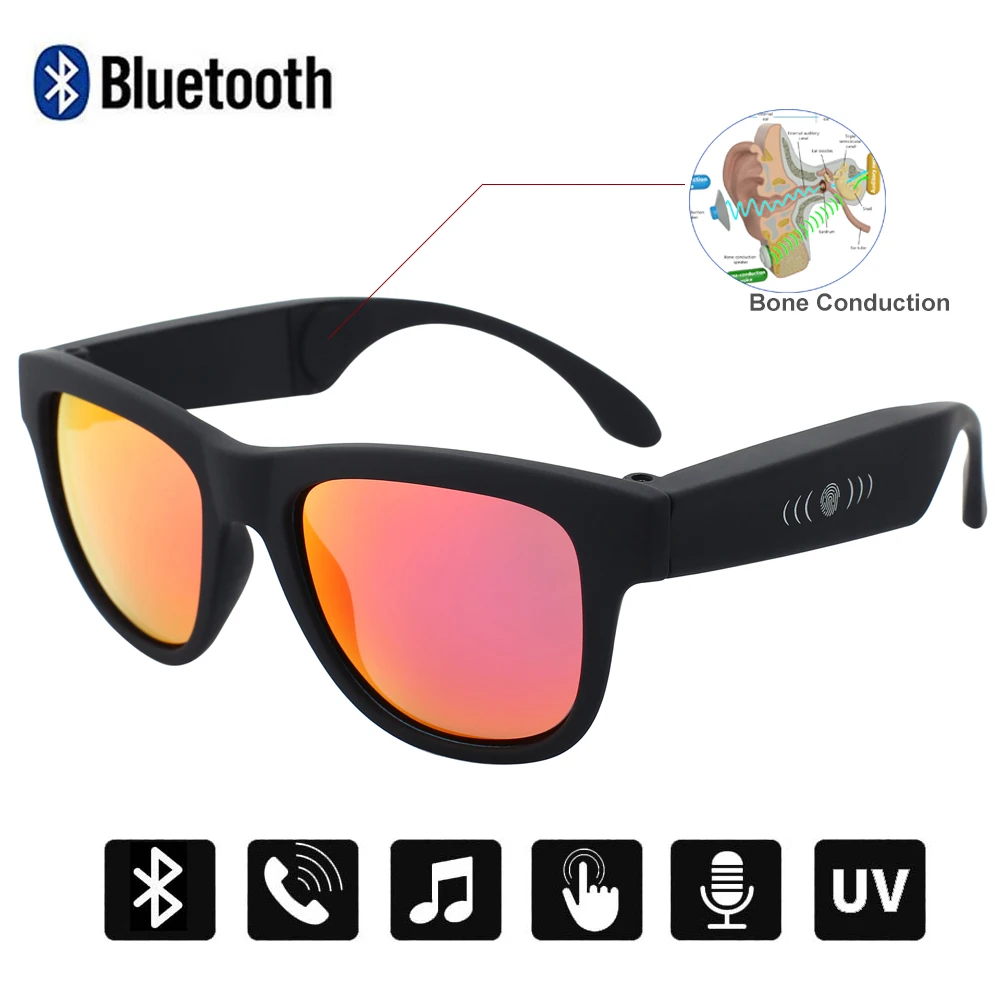 Black Red Mirror Conway умные солнцезащитные очки Bluetooth динамик гарнитура костная проводимость музыкальные очки сенсорное управление голосовые звонки очки для вождения - Цвет линз: Black Red Mirror