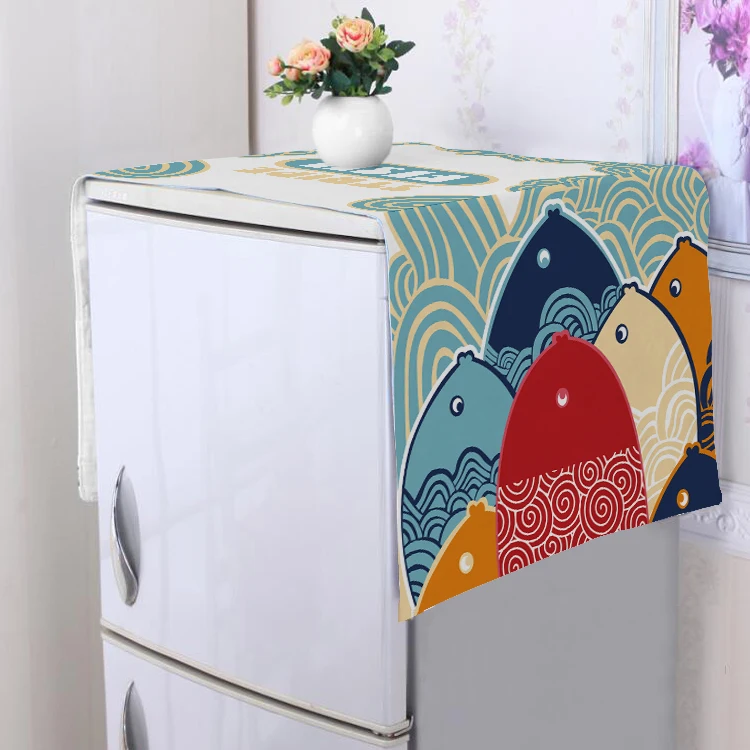 

American-Style Cloth Cartoon Cover Cloth Fish Single-Double Pair Three-Open Refrigerator Cover Cloth Towel
