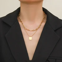 18k gold plated chain necklace double layered goth metal round tag pendant necklaces long goth womens neck chain