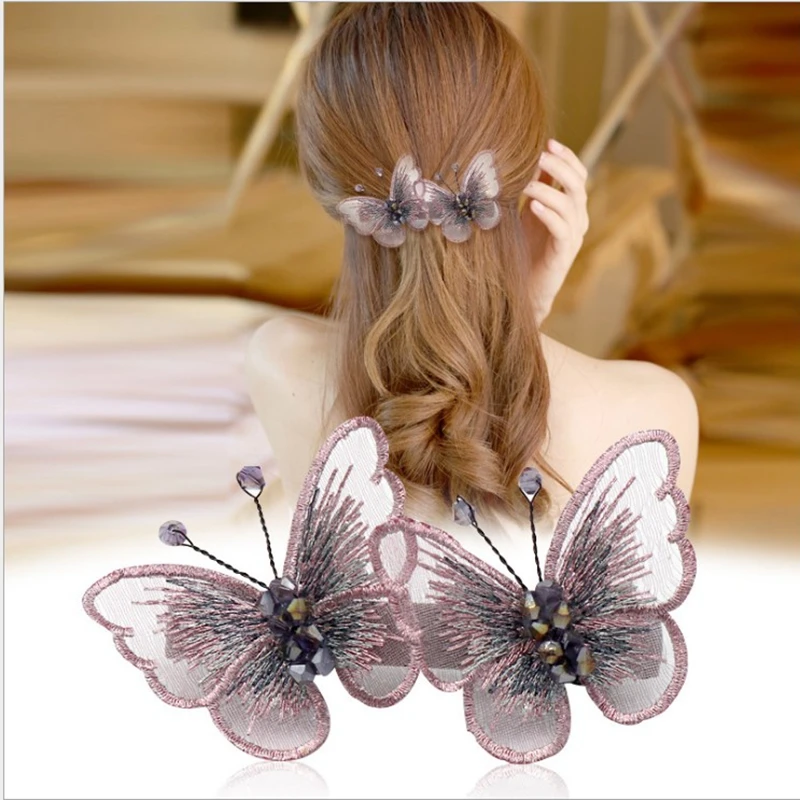 Декоративная заколка для волос с вышивкой из бисера и бабочек | Дом сад