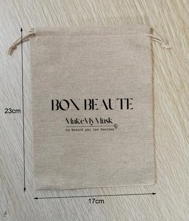 

800PCS Custom Logo 17x23cm Drawstring Linen Cotton Bags Printed With Black Logo On One Side (200 units for each design)