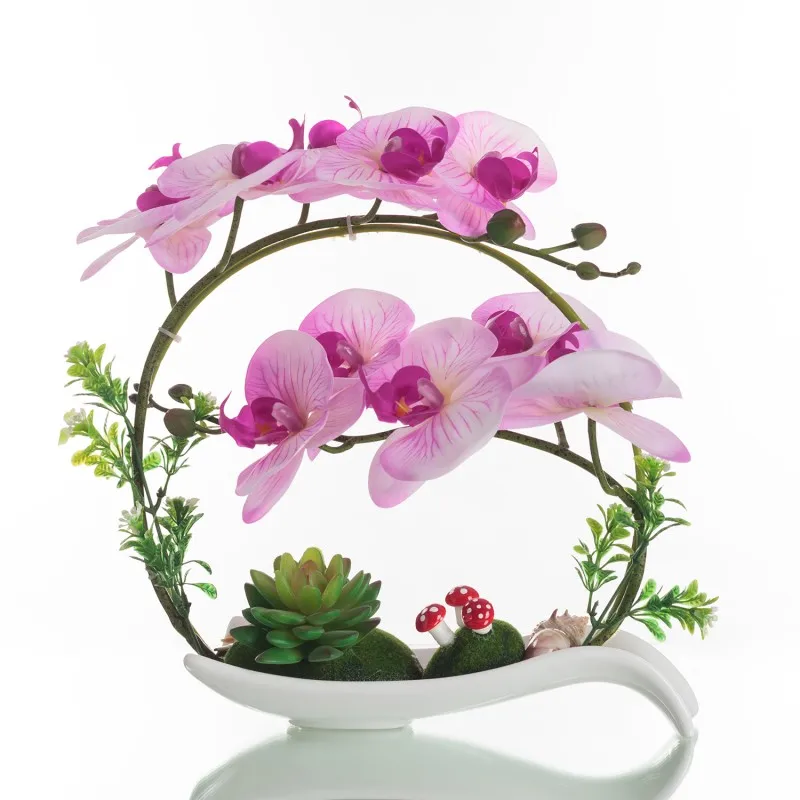 

Creative Postoral Home Decoration Ornament Butterfly Orchid PU Artificial Flowers Office Simulation Vase Phalaenopsis Figurine
