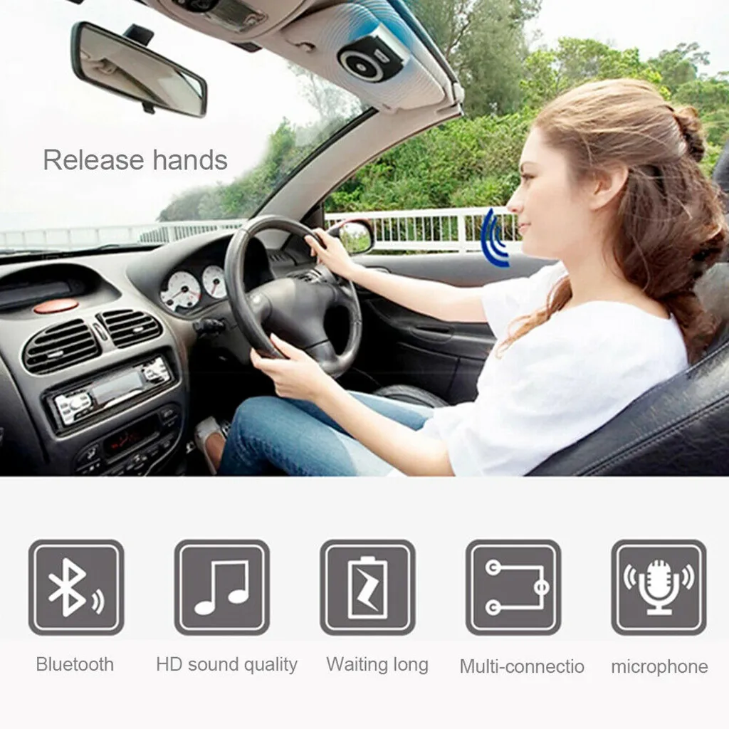 Car Bluetooth Kits Wireless 4.1 Handsfree Device Kit Stereo Speaker Phone Sun Visor Clip Hands Free Calls Adapter | Электроника