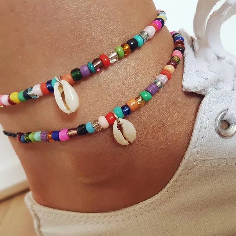 Новинка 2020 разноцветные бусы оболочка Cowrie женский браслет на ногу белая цепочка