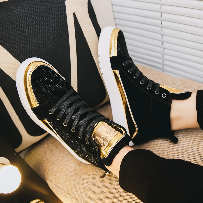 Кроссовки мужские высокие повседневная теннисная обувь со стразами 2019| |