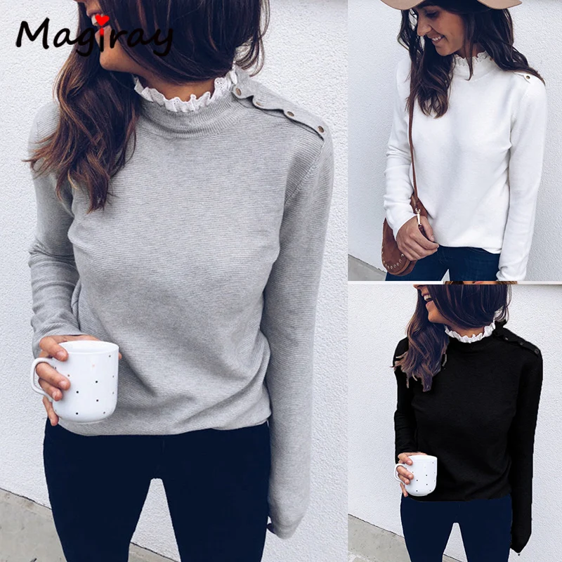 Женский свитшот на пуговицах Magiry Kawaii белая водолазка с кружевной отделкой в