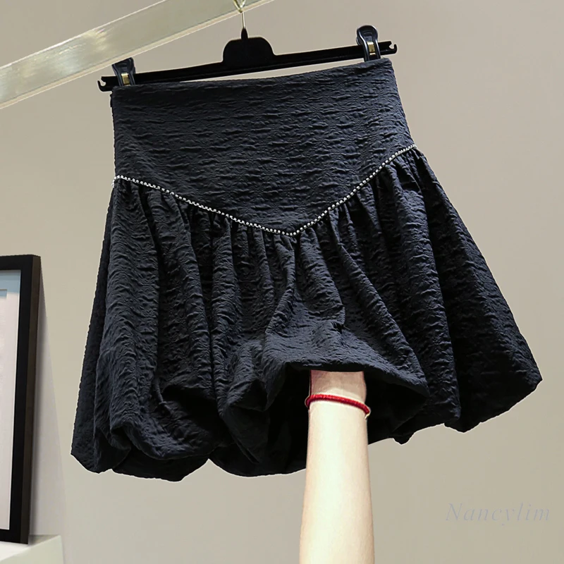 

Pleated Skirt Woman New Design Diamond Embossed Bud Skirts 2021 Summer High Waist Jupe Female All-Match White Black